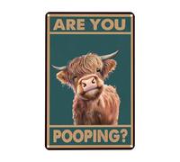Bathroom Wall Art, Vintage Highland Cow "Are You Pooping?" Wall Pictures for Bathroom, Toilet Wall Decor - Humorous 8X12 Inch Metal Wall Art