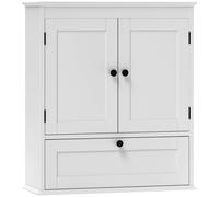 Bathroom Wall Cabinet 55x22x62cm White MDF 3-Compartment Adjustable Shelf Inset