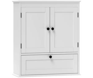 Bathroom Wall Cabinet 55x22x62cm White MDF 3-Compartment Adjustable Shelf Inset