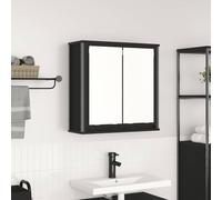 Bathroom Wall Cabinet Black Oak 60x21x60cm Engineered Wood Steel Mirror Storage