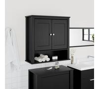 Bathroom Wall Cabinet Black Solid Pine Wood 69.5x27x71.5cm 1 Door 3 Shelves New [EEK: Yes]