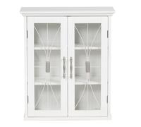 Bathroom Wall Cabinet Glass Doors Storage White 21.6 x 52 x 61cm by Teamson Home