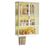 Bathroom Wall Cabinet, Metal Medicine Cabinet with Glass Door, Wall Mounted Storage with Towel Bar and Detachable Shelves, Over The Toilet Organizer