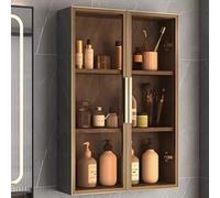 Bathroom Wall Cabinet with Glass Doors & Mirror Side Cabinet, Solid Wood Storage Solution Multi-Layer Design, Hydraulic Hinges, Explosion-Proof Tempered Glass, Space for Bathroom/Kitchen(60*75*14cm/23