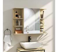 Bathroom Wall Cabinet with Mirror and Open Storage Shelves Natural HOMCOM Natural One Size