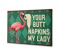 Bathroom Wall Decor Flamingo Holding Toilet Paper With Text "Your Butt Napkins My Lady" Canvas Decorative Picture Room Decor Wall Pictures For Living Room(20x30cm)