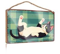 Bathroom Wall Decor Funny A Black and White Cat Lying On Its Back Hanging Decor Outdoor Porch Funny Door Frame Sign(20X30CM)