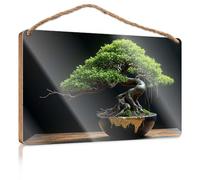 Bathroom Wall Decor Funny A Bonsai Tree with Intricate Roots in A Black Pot Hanging Decor Outdoor Porch Funny Door Frame Sign(15X28CM)