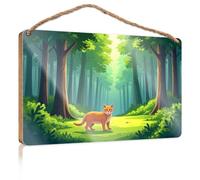 Bathroom Wall Decor Funny A Cheerful Orange Cat Explores A Lush, Sunlit Forest Path Hanging Decor Outdoor Porch Funny Door Frame Sign(23X35CM)
