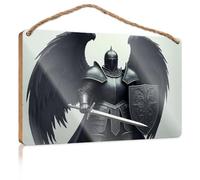 Bathroom Wall Decor Funny A Knight in Armor with Wings Holds A Sword and Shield Hanging Decor Outdoor Porch Funny Door Frame Sign(23X35CM)