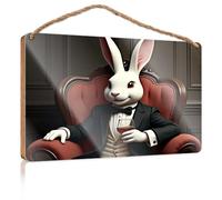 Bathroom Wall Decor Funny A Sophisticated Rabbit in A Tuxedo Enjoys A Glass of Wine Hanging Decor Outdoor Porch Funny Door Frame Sign(23X35CM)