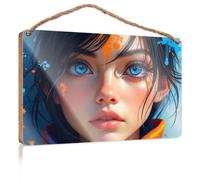 Bathroom Wall Decor Funny A Young Girl with Striking Blue Eyes and Vibrant Orange Highlights in Her Hair Hanging Decor Outdoor Porch Funny Door Frame Sign(20X30CM)