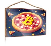Bathroom Wall Decor Funny Bitcoin Pizza Day Celebration Artwork Hanging Decor Outdoor Porch Funny Door Frame Sign(23X35CM)