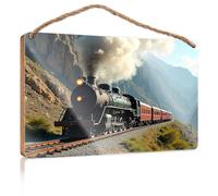 Bathroom Wall Decor Funny Steam Train Climbing Mountain Track Hanging Decor Outdoor Porch Funny Door Frame Sign(15X28CM)