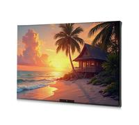 Bathroom Wall Decor Sunset At The Beach With Palm Tree And Cottage Canvas Decorative Picture Wall Decor Easter Decor(30x40cm)