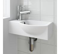 Bathroom Wall Hung Basin Corner Hand Wash Sink 1 Tap Hole White Cloakroom Modern