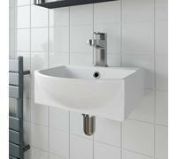 Bathroom Wall Hung Basin Hand Wash Sink 1 Tap Hole White Gloss Cloakroom Modern
