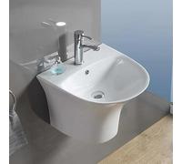 Bathroom Wall Hung Ceramic Sink With Semi Pedestal - Single Tap Hole Overflow Vessel, Modern Curved Deep Washbowl 480x460mm