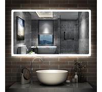 Bathroom Wall Mirror with 3 LED Lights, Bluetooth Speakers 1200x700 MM Illuminated Wall Mounted Bathroom Mirrors Vanity Mirror Dimmable Switch 3 Colors and Demister Pad IP44 Rated, Horizontal