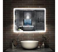 Bathroom Wall Mirror with 3 LED Lights, Bluetooth Speakers 800x600 MM Illuminated Wall Mounted Bathroom Mirrors Vanity Mirror Dimmable Switch 3 Colors and Demister Pad IP44 Rated, Horizontal