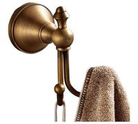 Bathroom Wall Mount Double Towel Hook Antique Brass Vintage Style Robe Coat Hanger Brass Construction Space Saving Two Hooks Bronze 9.7x5.5x7.2cm Heavy Duty Supports Up To 5kg(Curved hook)