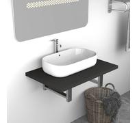 Bathroom Wall Shelf Grey 60x40x16.3cm Engineered Wood & Metal Basin Shelf Unit01
