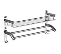 Bathroom Wall Shelf, Stainless Steel Shower Towel Caddy with Rail Bar, Self Adhesive Bath Organiser, Waterproof and Rustproof, Silver