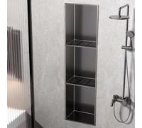 Bathroom Wall with Drain Hole, 2/3-Tier Shower Storage Shelves, Durable Black Stainless Steel rts, No Tile Required, Ideal for Kitchen & Bathroom nization