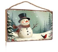 Bathroom Wall Wood Sign A Snowman in A Top Hat with A Red Bird Wall Hanging Decor Sayings Western Home Decor(20X30CM)