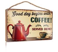 Bathroom Wall Wood Sign Good Day Begins With Coffee Served Here! Wooded Sign Box Signs Bathroom Funny Decor(23X35CM)