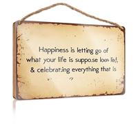 Bathroom Wall Wood Sign Happiness Is Letting Go Of What Your Life Is Supposed To Be. Box Signs Bathroom Funny Decor(15X28CM)