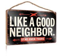 Bathroom Wall Wood Sign Like A Good Neighbor, Stay Over There Wooded Sign Box Signs Bathroom Funny Decor(15X28CM)