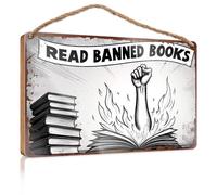 Bathroom Wall Wood Sign Read Banned Books: Stand Up! Box Signs Bathroom Funny Decor(15X28CM)