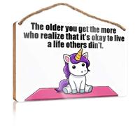 Bathroom Wall Wood Sign Unicorn Doing Yoga, Caption: "Finding Peace In The Present Moment. Box Signs Bathroom Funny Decor(15X28CM)