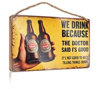 Bathroom Wall Wood Sign We Drink Because The Doctor Said It's Good. Box Signs Bathroom Funny Decor(23X35CM)