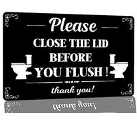 Bathroom Warning Reminder Metal Tin Sign Please Close The Lid Before You Flush Tin Sign Funny Home Wall Decor for Bar Cafe Clubs Toilet Restroom Plaque Signs 8x12 Inch