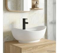 Bathroom Wash Basin Matte Black With Faucet and Drain 59 x 35 x 21 cm Ceramic