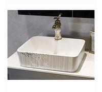 Bathroom Wash Basin Sink European with Faucet and Drain,countertop Unit Rectangle Ceramic Style,wash Waste Home High Capacity/14581 (Rectangle 51 * 41 * 13CM)