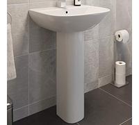 Bathroom Wash Basin Sink Full Floor Standing Pedestal Single Tap Hole Modern White Gloss Ceramic