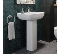 Bathroom Wash Basin Sink Full Pedestal Floor Standing 1 Tap Hole Curved Gloss White Modern