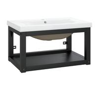 Bathroom Washbasin Frame & Built-in Basin Iron Black/White Multi Sizes vidaXL