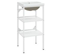 Bathroom Washbasin Frame & Built-in Basin Iron Black/White Multi Sizes vidaXL