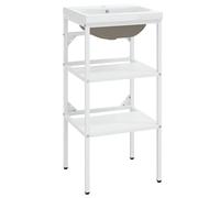 Bathroom Washbasin Frame & Built-in Basin Iron Black/White Multi Sizes vidaXL
