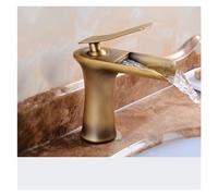 Bathroom Waterfall Basin Antique Brass Deck Mount Hot and Cold Mixing Short Tall Crane(Antique Brass A)