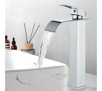Bathroom Waterfall Basin Mixer Taps Chrome, High Rise Basin Faucets, Mono Single Lever Tall Tap for Washroom Counter top, Modern and Square Design Brass