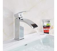 Bathroom Waterfall Basin Sink Faucet Black Faucets Brass Bath Faucet Hot&Cold Water Mixer Vanity Tap Deck Mounted Washbasin Taps(Chrome C)