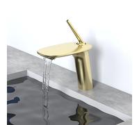 Bathroom Waterfall Mixer Taps for Sink Single Hole Deck Mount Basin Taps Copper,Brushed Gold