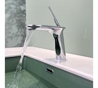 Bathroom Waterfall Mixer Taps for Sink Single Hole Deck Mount Basin Taps Copper,Chrome Plated