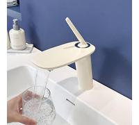 Bathroom Waterfall Mixer Taps for Sink Single Hole Deck Mount Basin Taps Copper,Cream White