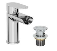 Bathroom Waterfall Mono Basin Sink Mixer Tap Waste Modern Round Lever Handle